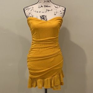 Mustard Yellow Mini Strapless Mini Dress
